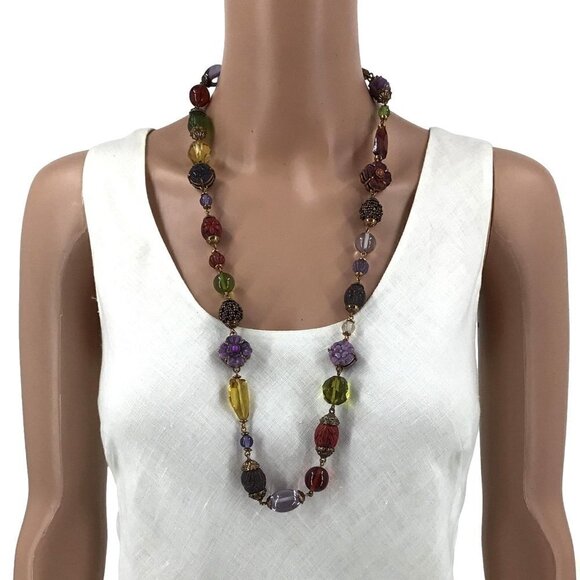 PJM Phoenix Jewelry Manufacturing Necklace Long Length Beaded Flowers Gold Tone - Picture 5 of 5